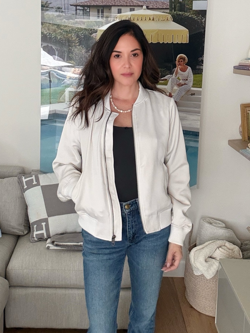 Banana Republic Ivory Bomber Jacket Size Small
